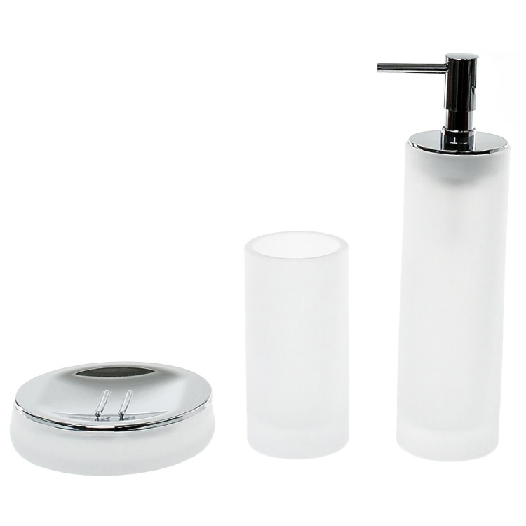 Gedy TI280-02 3 Piece White Satin Glass Bathroom Accessory Set